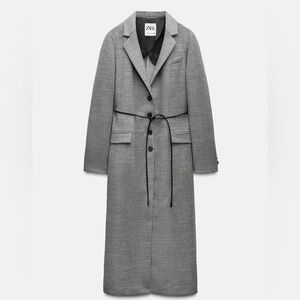Zara Gray 100% Wool Long Frock Coat ZW Collection Size Small. NWT and belt ❤️